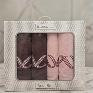 Özdilek Best Hamam Seti, Banyo Havlu Takımı (Büyük Boy)-Pink Wave Bordo Pembe