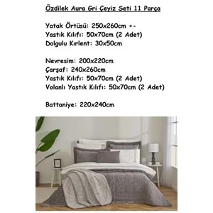 Özdilek 11 Parça -Aura Gri- Çeyiz Seti
