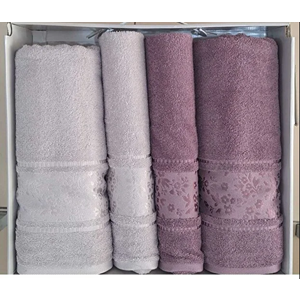 Özdilek 4 Parça Best Hamam Seti, Banyo Havlu Takımı Camellıa Gri- Mürdüm