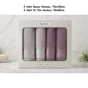Özdilek Best Hamam Seti, Banyo Havlu Takımı-Camellia Gri Mürdüm