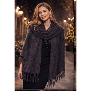 Mandaş Style El Dokuma Angora Bayan Şalı -Füme