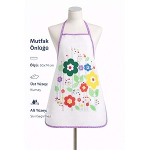 6lı Paket Dijital Baskılı Sıvı Geçirmez Desenli Mutfak Önlüğü - Papatya (Lila Biyeli)