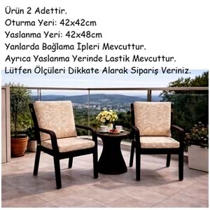 2 Adet Premium Şönil Arkalıklı Sandalye Minderi, Extra Kalın (Kalınlık 4,5cm)-K.Bej Desenli