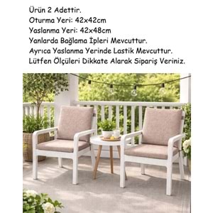 2 Adet Premium Şönil Arkalıklı Sandalye Minderi, Extra Kalın (Kalınlık 4,5cm)-Bej Düz
