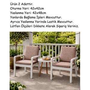 2 Adet Premium Şönil Arkalıklı Sandalye Minderi, Extra Kalın (Kalınlık 4,5cm)-K.Bej Düz