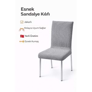 Özlü 6LI SET Jakarlı Lastikli Eteksiz Sandalye Kılıfı-Wave Gri