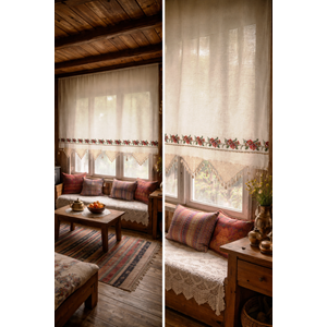 Mandaş El İşi Dantelli Kanaviçe Buldan Perdesi Tek kanat (250*170)