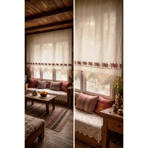 Mandaş El İşi Dantelli Kanaviçe Buldan Perdesi Tek kanat (200*170)