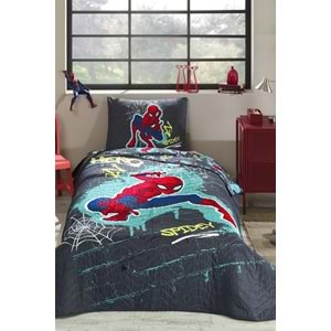 Özdilek Lisanslı Kapitoneli %100 Pamuk Tek Kişilik Çocuk Yatak Örtüsü (160x230)-Spiderman Street Gri
