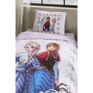 Özdilek Lisanslı Kapitoneli %100 Pamuk Tek Kişilik Çocuk Yatak Örtüsü (160x230)-Frozen Frosted Lila