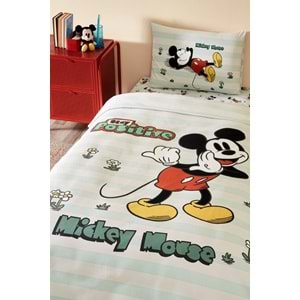 Özdilek Lisanslı Lastikli Çarşaflı Tek Kişilik Çocuk Pike Takımı-Mickey Positive Mint