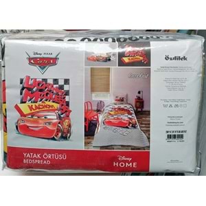 Özdilek Lisanslı Kapitoneli %100 Pamuk Tek Kişilik Çocuk Yatak Örtüsü (160x230)-Mcqueen Cars Fast Gri