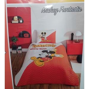 Özdilek Lisanslı Kapitoneli %100 Pamuk Tek Kişilik Çocuk Yatak Örtüsü (160x230)-Mickey Funtastic Krem