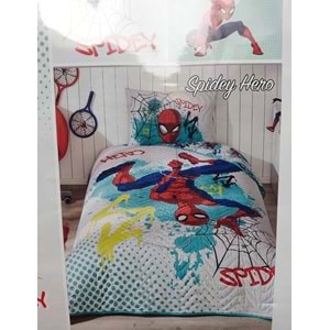 Özdilek Lisanslı Kapitoneli %100 Pamuk Tek Kişilik Çocuk Yatak Örtüsü (160x230)-Spidey Hero Yeşil