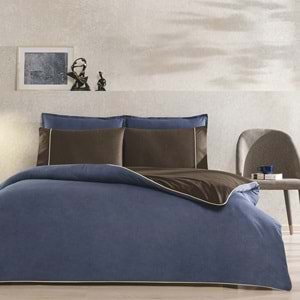 Taç Riven Biyeli Çift Kişilik Nevresim Takımı (4 Yastık Kılıflı)-Lacivert