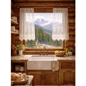 Buldan Tül Perde El İşi Dantelli makro ( zincir)Desen Rustikli 2 Parcalı (225x160)