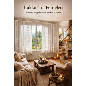 Buldan Tül Perde El İşi Dantelli makro ( zincir)Desen Rustikli 2 Parcalı (175x190)