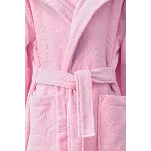 Özdilek 5/6 Yaş Kız Çocuk Kapüşonlu Kadife Pamuk Bornoz-Unicorn Pembe