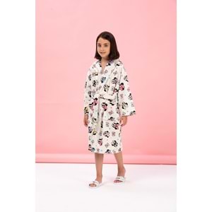 Özdilek Lisanslı Kapüşonlu Çocuk Bornozu 5/6 Yaş-Minnie Mouse Colors Krem