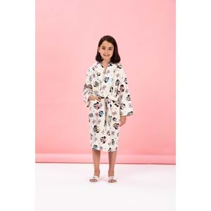 Özdilek Lisanslı Kapüşonlu Çocuk Bornozu 7/8 Yaş-Minnie Mouse Colors Krem