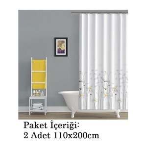 Tropik Home -Daisy Papatya- Çift Kanatlı Banyo Duş Perdesi (2x110x200)