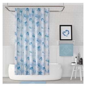 Jackline -Dolphin Mavi- Çift Kanatlı Banyo Duş Perdesi (2x110x200)