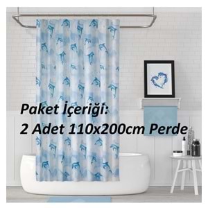 Jackline -Dolphin Mavi- Çift Kanatlı Banyo Duş Perdesi (2x110x200)