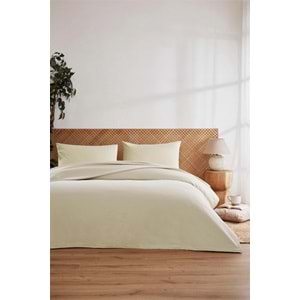 Özdilek -Colourist Krem- Bamboo Lastikli Çarşaflı Çift Kişilik Pike Takımı