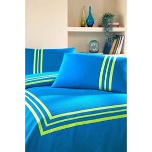 Özdilek Rf -Neon Frame Mavi- Lastikli Çarşaflı Çift Kişilik Pike Takımı