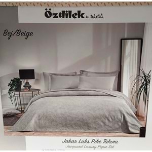 Özdilek Rf -Bej- Jakar Lux (Z) Tek Kişilik Pike Takımı (2 Yastık Kılıflı)