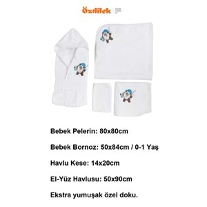 Özdilek Bambu Yenidoğan Bebek Bornoz Seti-Tazmanya Beyaz