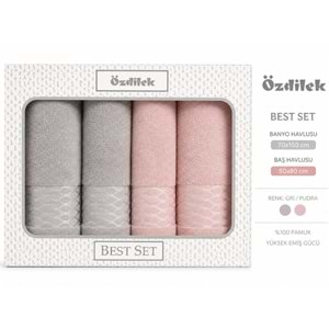 Özdilek 4 Parça Best Set -Elissa Gri Pudra- Hamam Seti, Havlu Seti