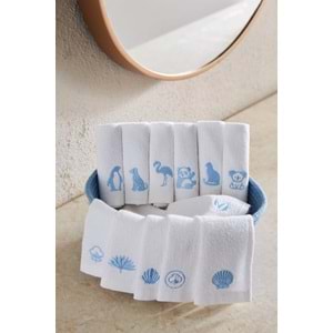 Özdilek Sepetli Wipure 12li Nakışlı Havlu Peçete 20x20cm-Mavi Nakışlı