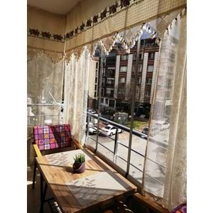 Mandaş Buldan Kanaviçe İşlemeli Dış Balkon perdesi 400x60 cm kırmızı