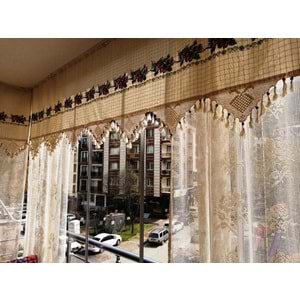 Mandaş Buldan Kanaviçe İşlemeli Dış Balkon perdesi 400x60 cm kırmızı