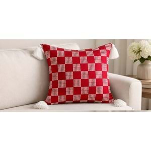 Elessa pullu kırlent 45x45 4lü paket kırmızı/ beyaz