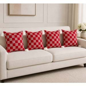 Elessa pullu kırlent 45x45 4lü paket kırmızı/ beyaz