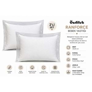 Özdilek 2Lİ PAKET Ranforce (%100 Pamuk Kumaş) Silikon Bebek Yastığı (35x45)