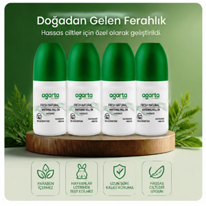 Agarta Roll-On Unisex 50 ML Parfümsüz Natural (24 Saat Etkili Ter Kokusu Önleyici) (4 Li Set