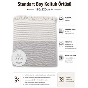 Pamuklu Kaymaz Hasır Dokuma Koltuk Örtüsü (180x220) - Açık Gri