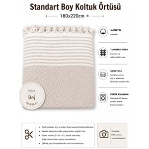 Pamuklu Kaymaz Hasır Dokuma Koltuk Örtüsü (180x220) - Bej