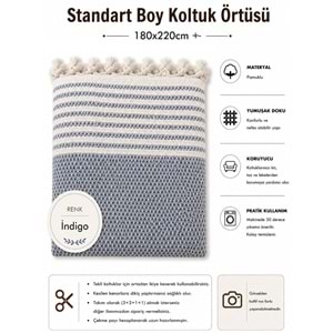 Pamuklu Kaymaz Hasır Dokuma Koltuk Örtüsü (180x220) - İndigo