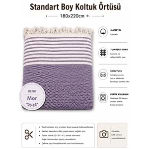 Pamuklu Kaymaz Hasır Dokuma Koltuk Örtüsü (180x220) - Mor