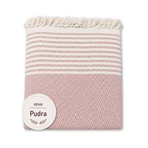 Pamuklu Kaymaz Hasır Dokuma Koltuk Örtüsü (180x220) - Pudra