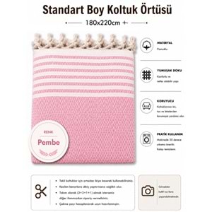 Pamuklu Kaymaz Hasır Dokuma Koltuk Örtüsü (180x220) - Pembe