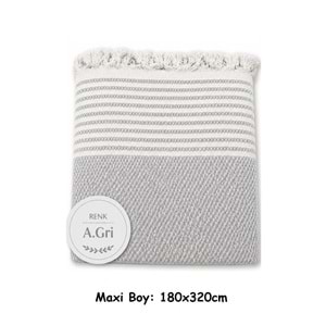 Pamuklu Kaymaz Hasır Dokuma Maxi Boy Kolları Örten Koltuk Örtüsü (180x310) - Açık Gri