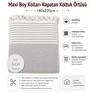 Pamuklu Kaymaz Hasır Dokuma Maxi Boy Kolları Örten Koltuk Örtüsü (180x310) - Açık Gri