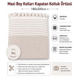 Pamuklu Kaymaz Hasır Dokuma Maxi Boy Kolları Örten Koltuk Örtüsü (180x310) - Bej