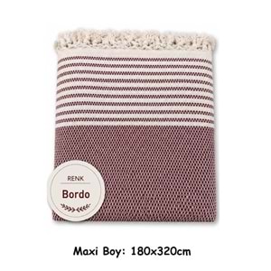Pamuklu Kaymaz Hasır Dokuma Maxi Boy Kolları Örten Koltuk Örtüsü (180x310) - Bordo