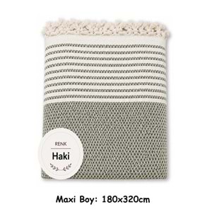 Pamuklu Kaymaz Hasır Dokuma Maxi Boy Kolları Örten Koltuk Örtüsü (180x310) - Haki Yeşili